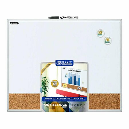 BAZIC PRODUCTS Aluminum Framed Magnetic Dry Erase/Cork Combo Board, 16in. x 20in. 6053